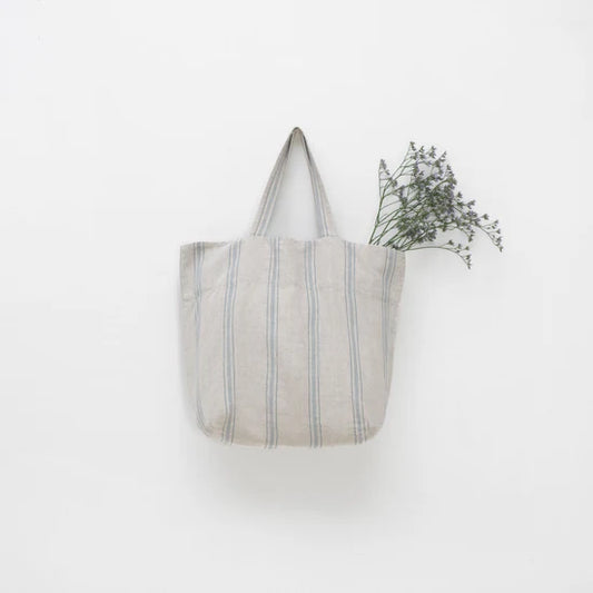 Linen Big Bag - Light Blue Stripes