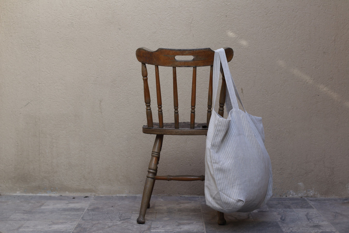 Linen Big Bag - Thin Blue/Grey Stripes
