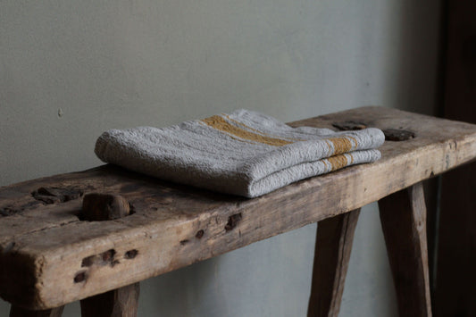 Mustard Stripe Vintage Linen Tea Towel