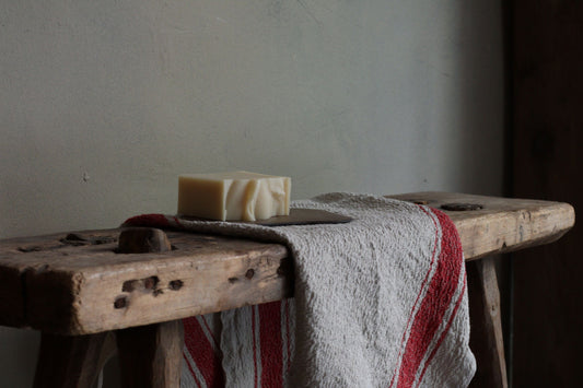 Red Stripe Vintage Linen Tea Towel