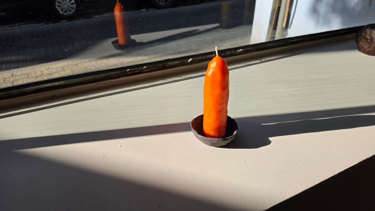 Small Cone-Shaped Beeswax Candle, Pumpkin Colour