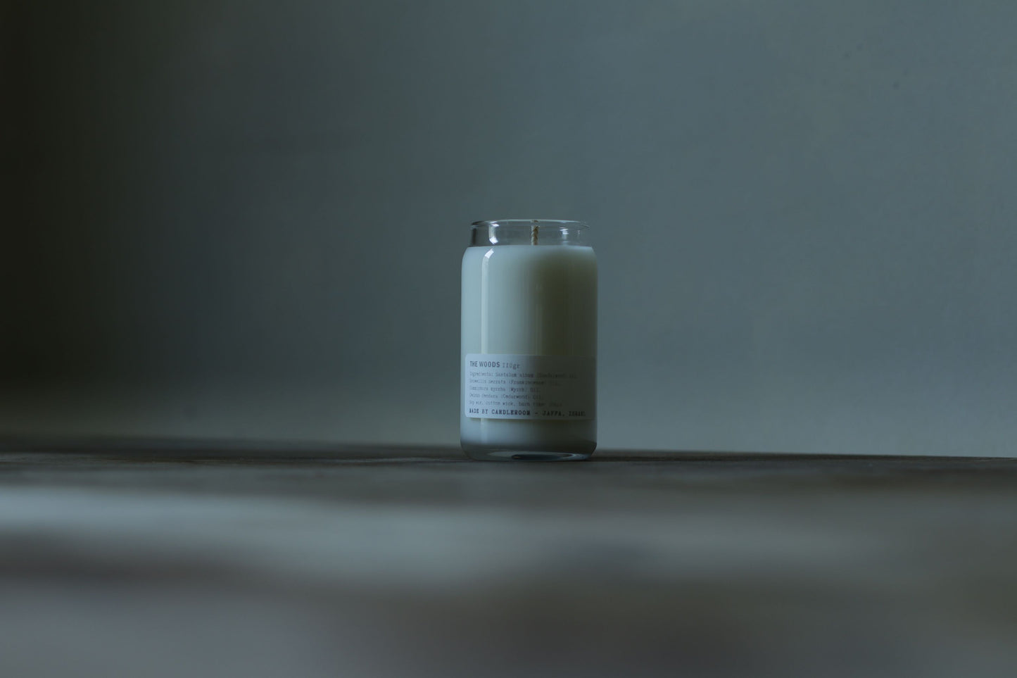 The Woods aromatherapy soy candle with sandalwood, frankincense, cedarwood and myrrh — 110g candle by Candleroom, made in Israel