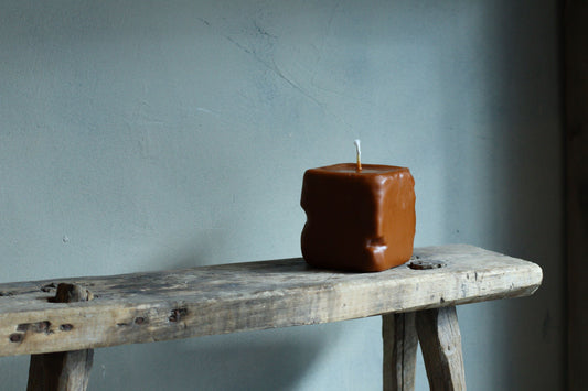 Sculpted Square Burnt Orange Candle 9 x 11