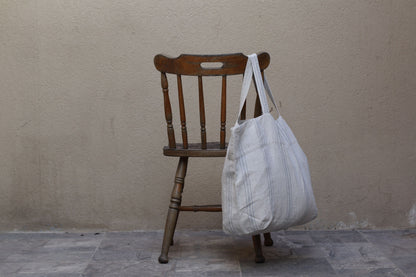 Linen Big Bag - Grey/ Blue Stripes