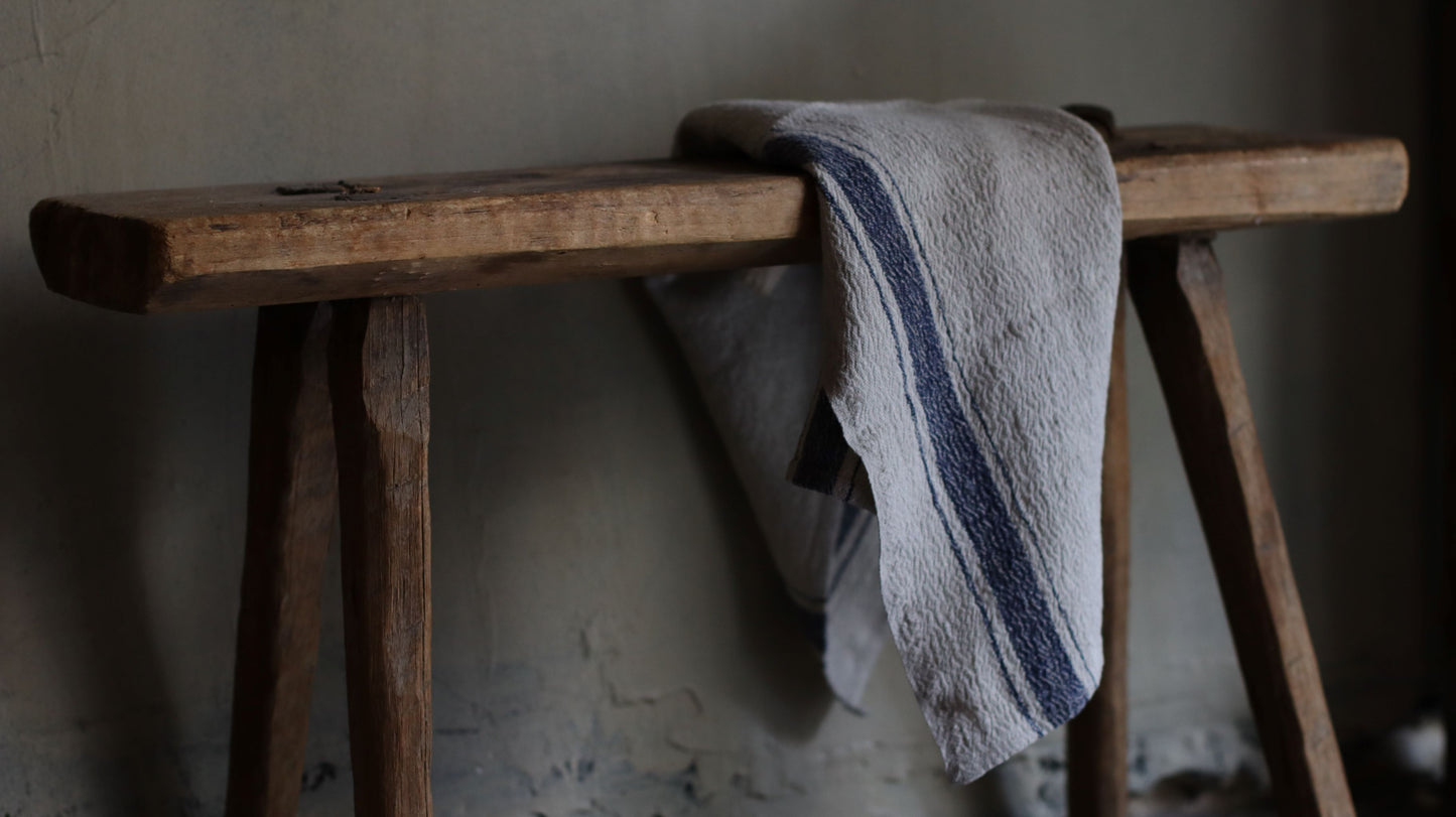 Blue Stripe Vintage Linen Tea Towel