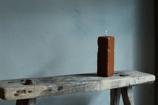 Sculpted Thin Rectangle Burnt Orange Candle 5 x 15