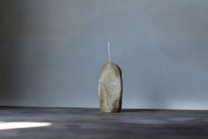 Sculpted & Raw tall rectangular natural beeswax candle 7x17 — handmade in Jaffa Israel by Candleroom