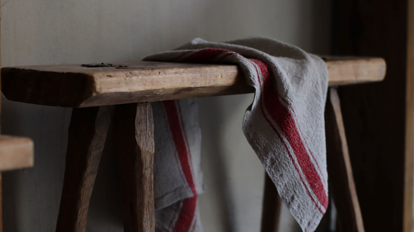 Red Stripe Vintage Linen Tea Towel