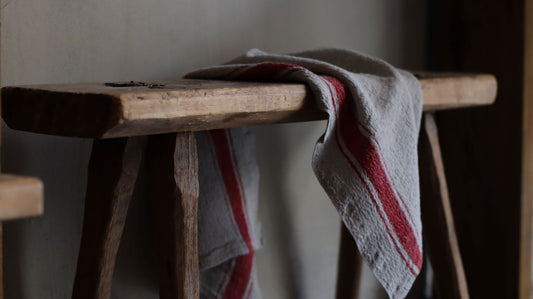Red Stripe Vintage Linen Tea Towel