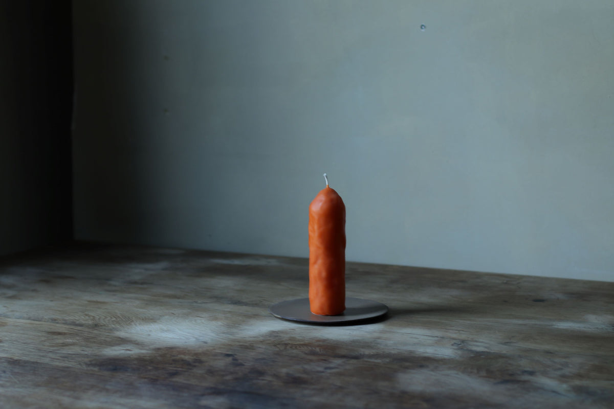 Small Cone-Shaped Beeswax Candle, Pumpkin Colour