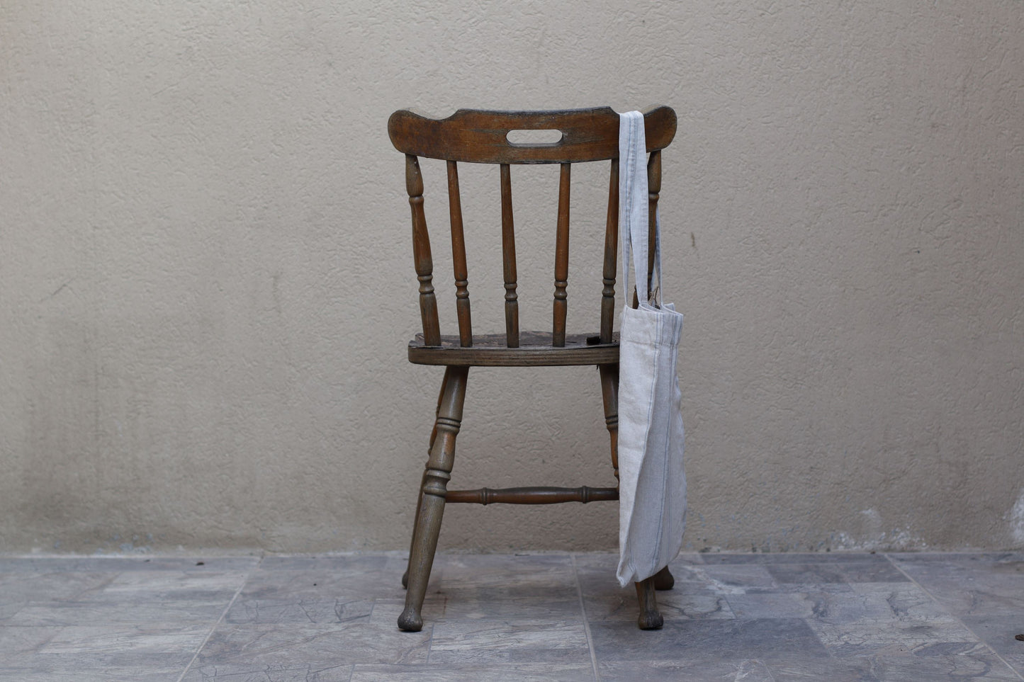 Linen Tote Bag - Grey/ Blue Stripes