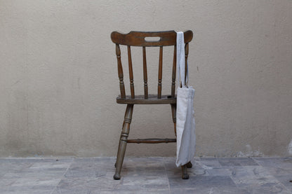 Linen Tote Bag - Grey/ Blue Stripes
