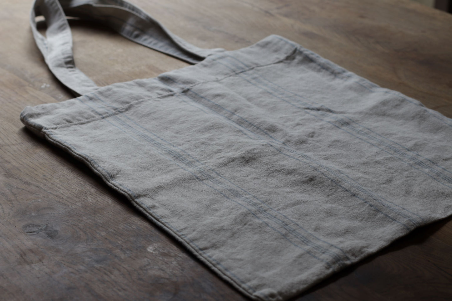 Linen Tote Bag - Grey/ Blue Stripes