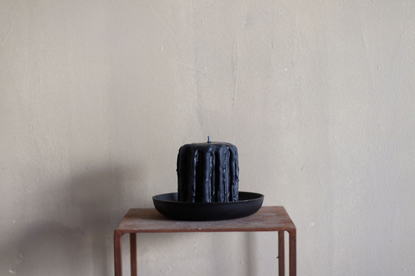 Small Black Dripped Beeswax Candle 10.5x8